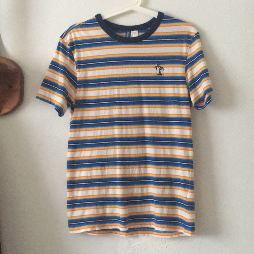 Striped T Shirt, Palm Tree Embroidery